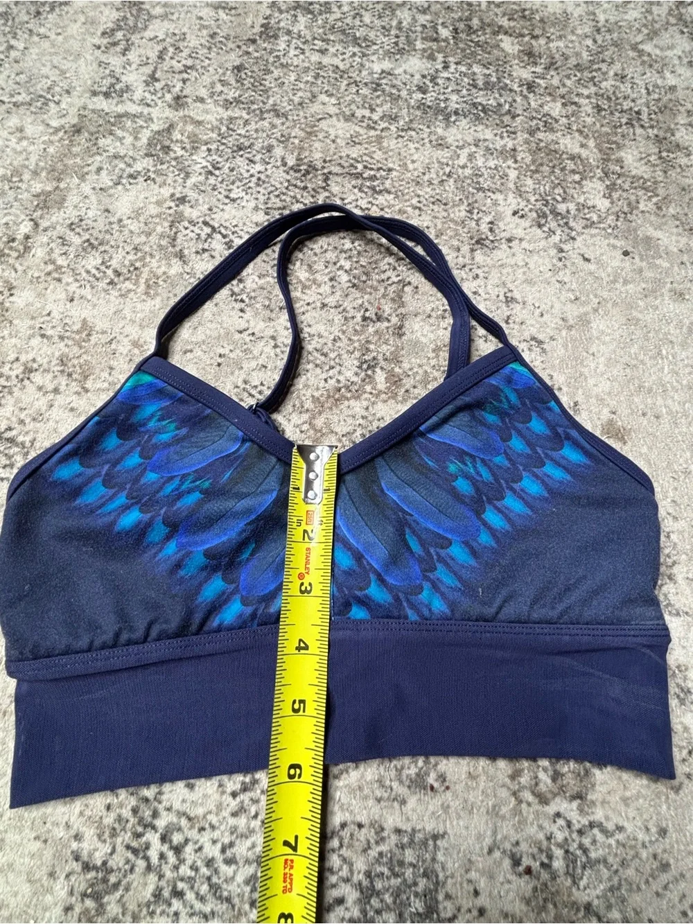 ALO Blue Feather-Print Sports Bra Size Small